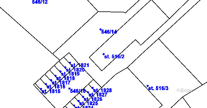 Parcela st. 516/2 v KÚ Broumov, Katastrální mapa