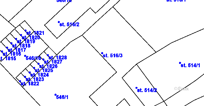 Parcela st. 516/3 v KÚ Broumov, Katastrální mapa