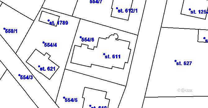 Parcela st. 611 v KÚ Broumov, Katastrální mapa