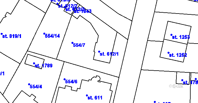 Parcela st. 612/1 v KÚ Broumov, Katastrální mapa