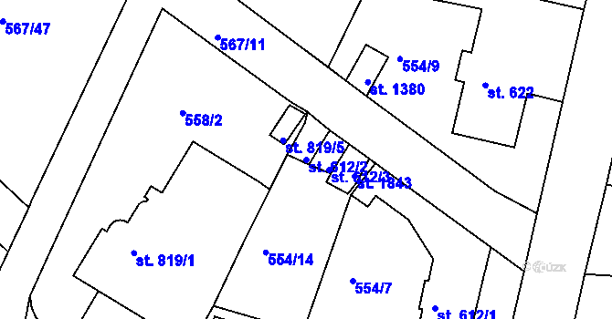 Parcela st. 612/2 v KÚ Broumov, Katastrální mapa