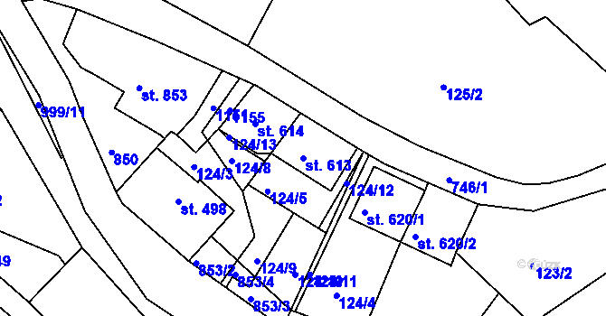 Parcela st. 613 v KÚ Broumov, Katastrální mapa
