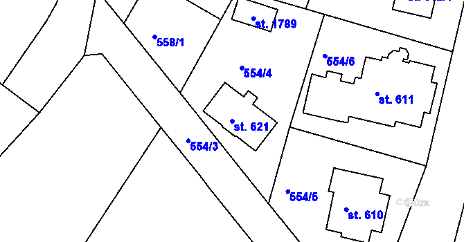 Parcela st. 621 v KÚ Broumov, Katastrální mapa