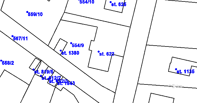 Parcela st. 622 v KÚ Broumov, Katastrální mapa