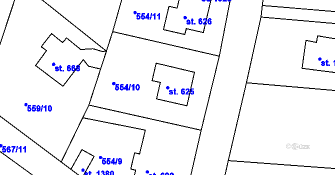 Parcela st. 625 v KÚ Broumov, Katastrální mapa