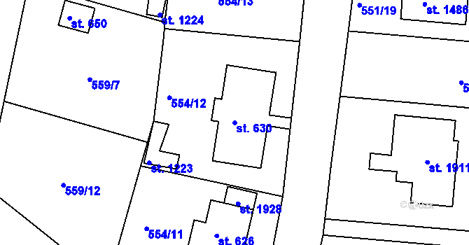 Parcela st. 630 v KÚ Broumov, Katastrální mapa