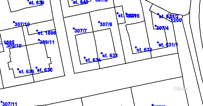 Parcela st. 633 v KÚ Broumov, Katastrální mapa