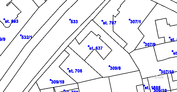 Parcela st. 637 v KÚ Broumov, Katastrální mapa