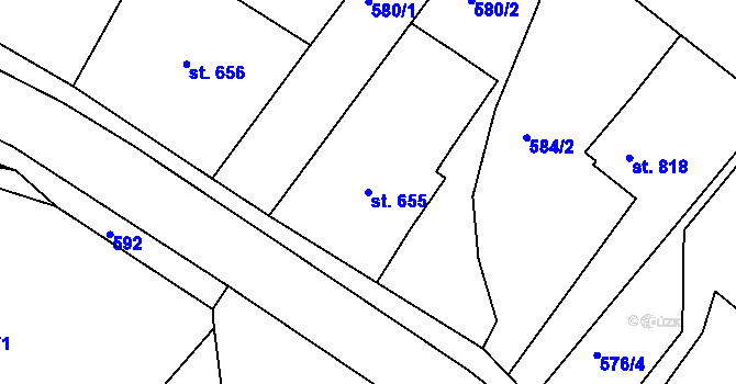 Parcela st. 655 v KÚ Broumov, Katastrální mapa