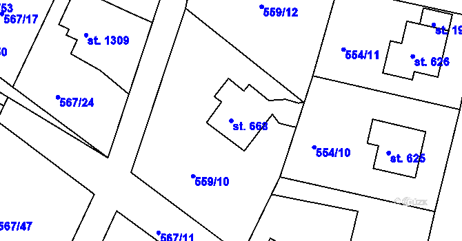 Parcela st. 668 v KÚ Broumov, Katastrální mapa