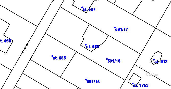 Parcela st. 686 v KÚ Broumov, Katastrální mapa