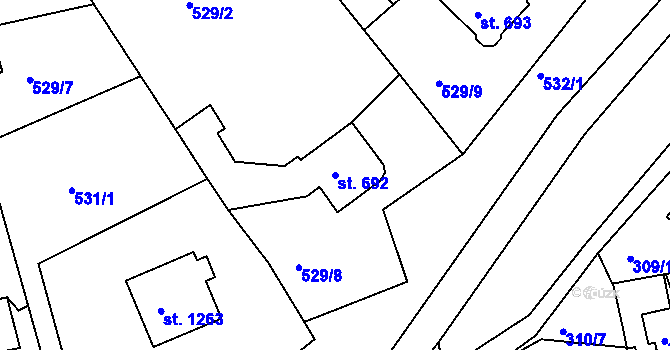 Parcela st. 692 v KÚ Broumov, Katastrální mapa