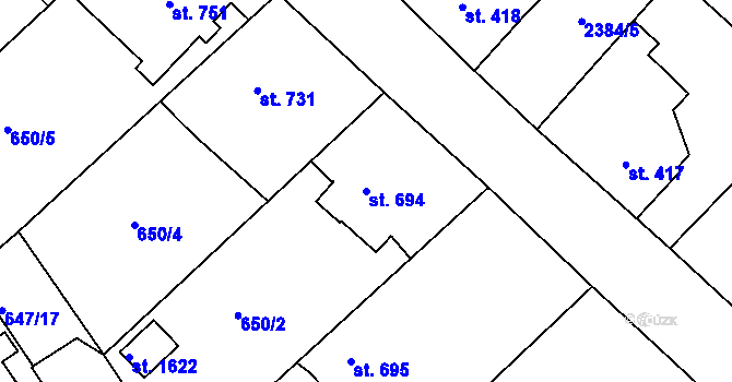 Parcela st. 694 v KÚ Broumov, Katastrální mapa