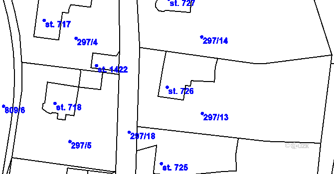 Parcela st. 726 v KÚ Broumov, Katastrální mapa