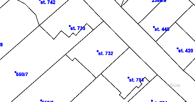 Parcela st. 732 v KÚ Broumov, Katastrální mapa