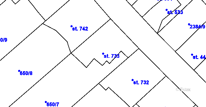 Parcela st. 733 v KÚ Broumov, Katastrální mapa