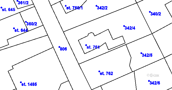 Parcela st. 761 v KÚ Broumov, Katastrální mapa