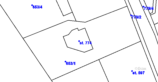 Parcela st. 774 v KÚ Broumov, Katastrální mapa