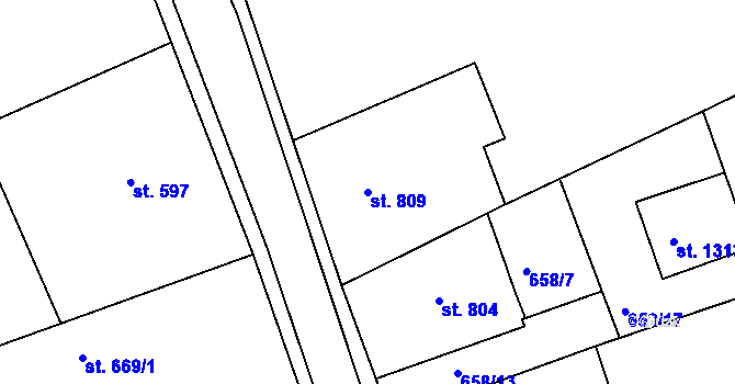 Parcela st. 809 v KÚ Broumov, Katastrální mapa