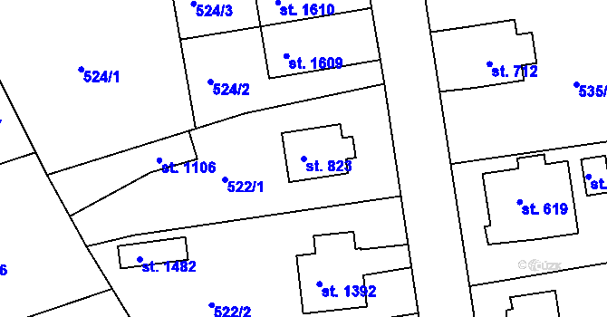 Parcela st. 823 v KÚ Broumov, Katastrální mapa