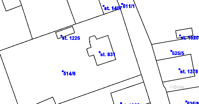 Parcela st. 831 v KÚ Broumov, Katastrální mapa