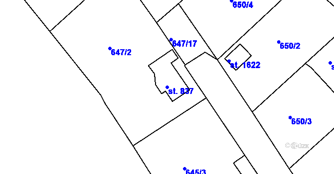 Parcela st. 837 v KÚ Broumov, Katastrální mapa