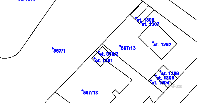 Parcela st. 838/2 v KÚ Broumov, Katastrální mapa