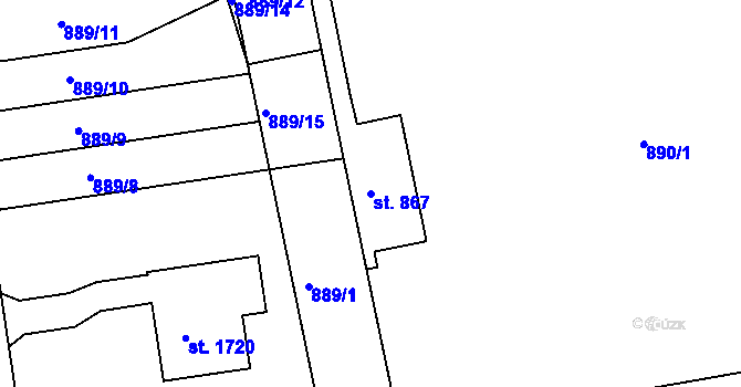 Parcela st. 867 v KÚ Broumov, Katastrální mapa