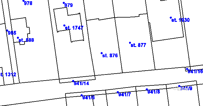 Parcela st. 876 v KÚ Broumov, Katastrální mapa