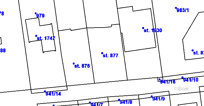 Parcela st. 877 v KÚ Broumov, Katastrální mapa