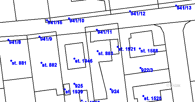 Parcela st. 883 v KÚ Broumov, Katastrální mapa