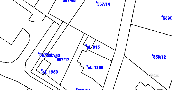 Parcela st. 915 v KÚ Broumov, Katastrální mapa