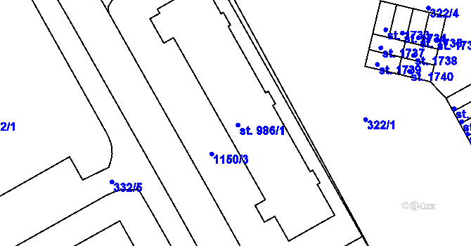 Parcela st. 986/2 v KÚ Broumov, Katastrální mapa