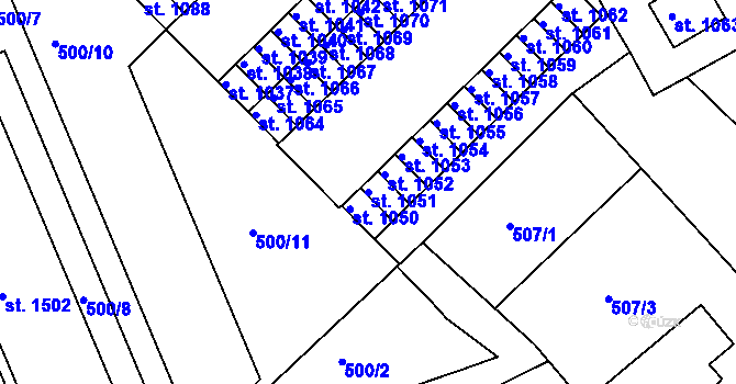 Parcela st. 1051 v KÚ Broumov, Katastrální mapa
