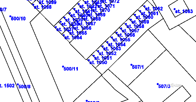 Parcela st. 1052 v KÚ Broumov, Katastrální mapa