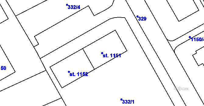 Parcela st. 1151 v KÚ Broumov, Katastrální mapa