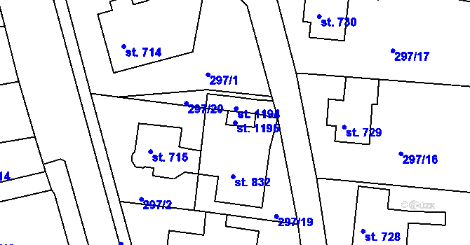 Parcela st. 1195 v KÚ Broumov, Katastrální mapa