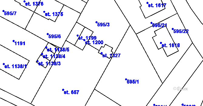 Parcela st. 1327 v KÚ Broumov, Katastrální mapa
