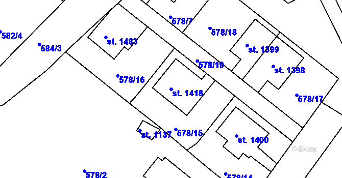 Parcela st. 1418 v KÚ Broumov, Katastrální mapa