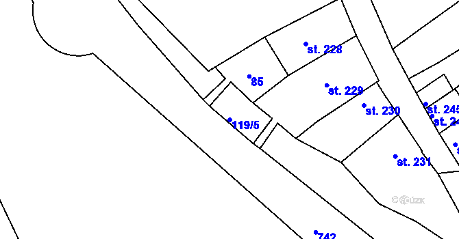 Parcela st. 119/5 v KÚ Broumov, Katastrální mapa
