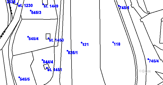 Parcela st. 121 v KÚ Broumov, Katastrální mapa