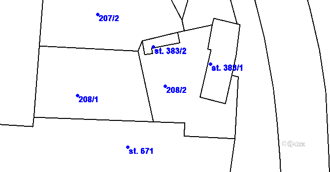 Parcela st. 208/2 v KÚ Broumov, Katastrální mapa