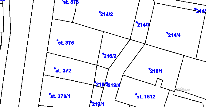 Parcela st. 216/2 v KÚ Broumov, Katastrální mapa