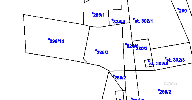 Parcela st. 286/3 v KÚ Broumov, Katastrální mapa