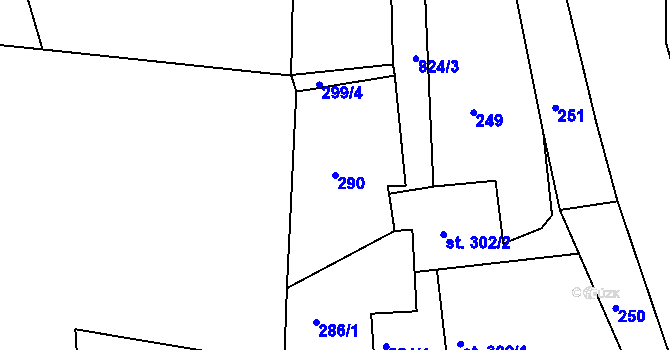 Parcela st. 290 v KÚ Broumov, Katastrální mapa