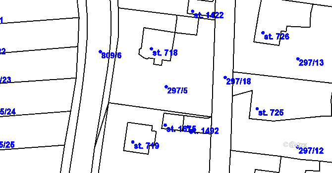 Parcela st. 297/5 v KÚ Broumov, Katastrální mapa