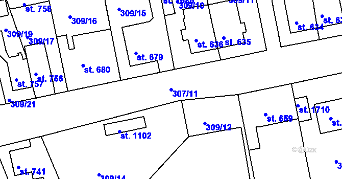 Parcela st. 307/11 v KÚ Broumov, Katastrální mapa