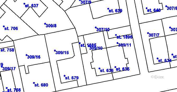 Parcela st. 309/10 v KÚ Broumov, Katastrální mapa