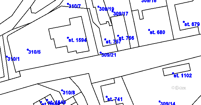 Parcela st. 309/21 v KÚ Broumov, Katastrální mapa