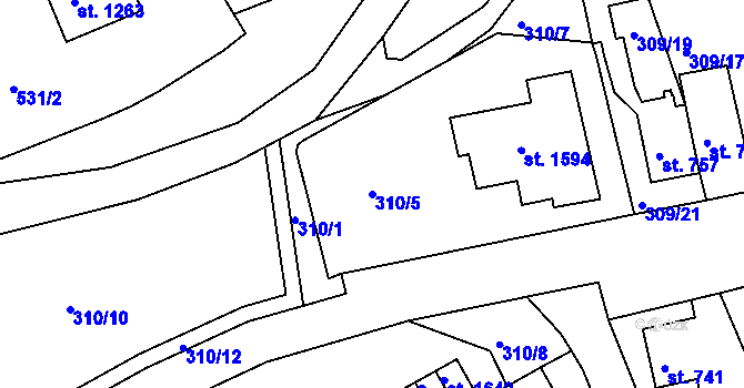 Parcela st. 310/5 v KÚ Broumov, Katastrální mapa